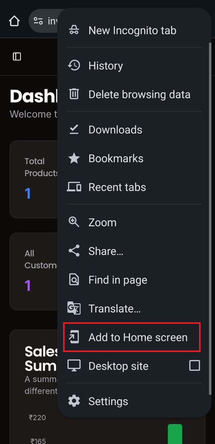 Select 'Add to Home screen' from the menu.